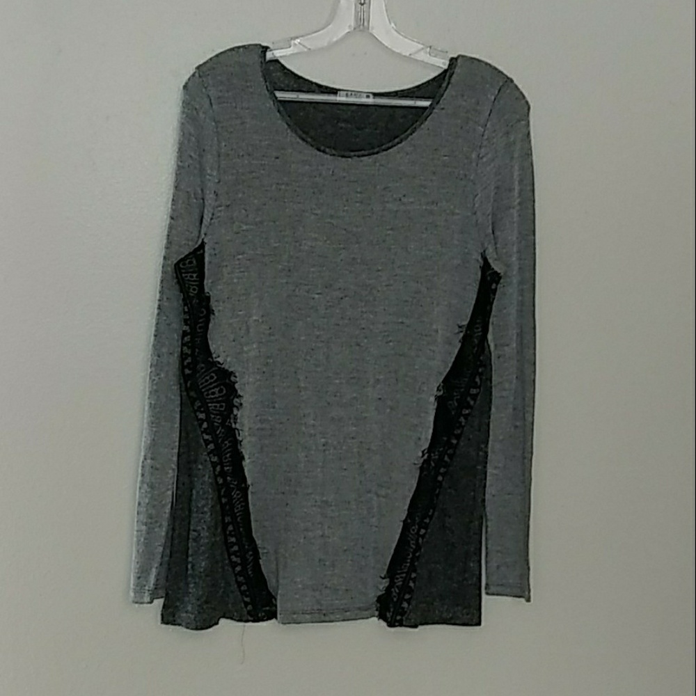 Gray pull-over sweater with lace trim